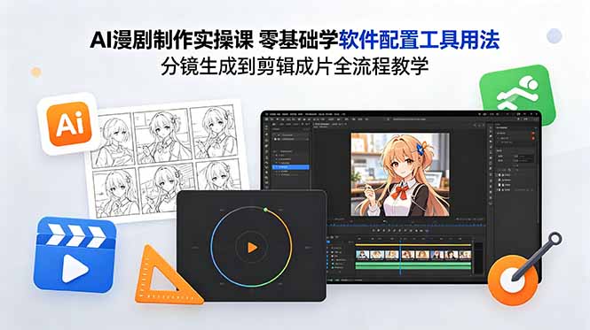 AI漫剧制作实操课 零基础学软件配置工具用法 分镜生成到剪辑成片全流程教学-御文网