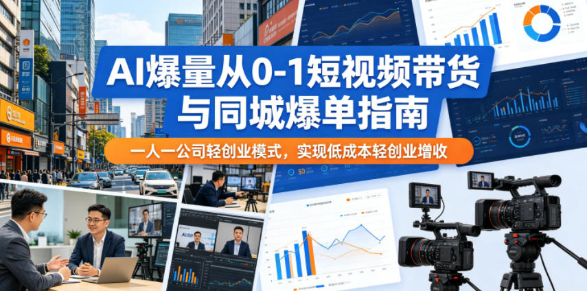 AI爆量从0-1短视频带货与同城爆单指南,一人一公司轻创业模式,实现低成本轻创业增收-御文网