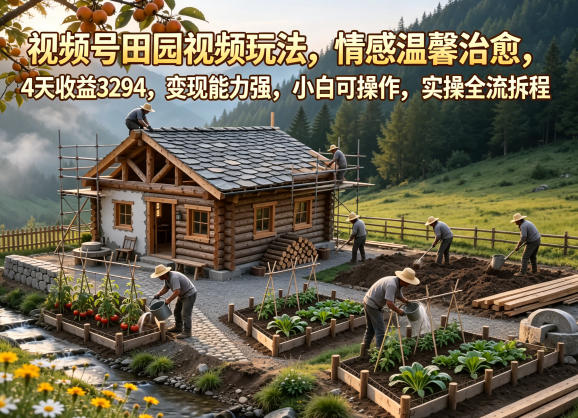 视频号田园视频玩法，情感温馨治愈，4天收益3294，变现能力强，小白可操作，实操全流程拆解-御文网