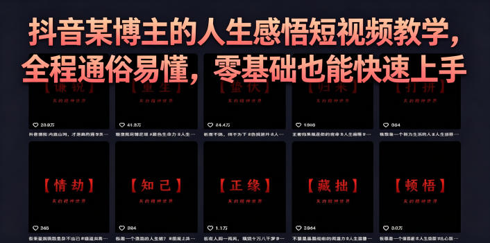 抖音某博主的灰太狼人生感悟短视频教学,全程通俗易懂,零基础也能快速上手-御文网