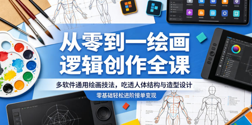 从零到一绘画逻辑创作全课，多软件通用绘画技法，吃透人体结构与造型设计，零基础轻松进阶接单变现-御文网