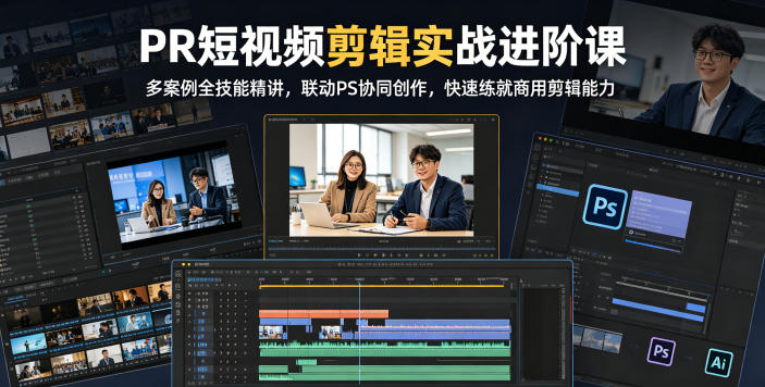 PR短视频剪辑实战进阶课,多案例全技能精讲,联动PS协同创作,快速练就商用剪辑能力-御文网