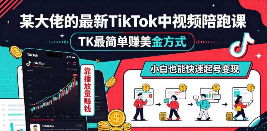 某大佬的最新TikTok中视频陪跑课，TK最简单賺美金方式，靠播放量賺钱，小白也能快速起号变现-御文网