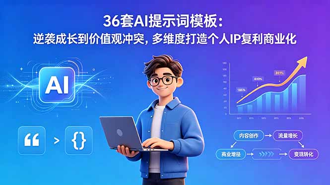 36套AI提示词模板:逆袭成长到价值观冲突,多维度打造个人IP复利商业化-御文网