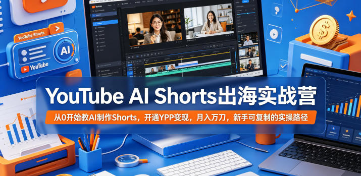 YouTube AI Shorts出海实战营，从0开始教AI制作Shorts，开通YPP变现，月入万刀，新手可复制的实操路径-御文网
