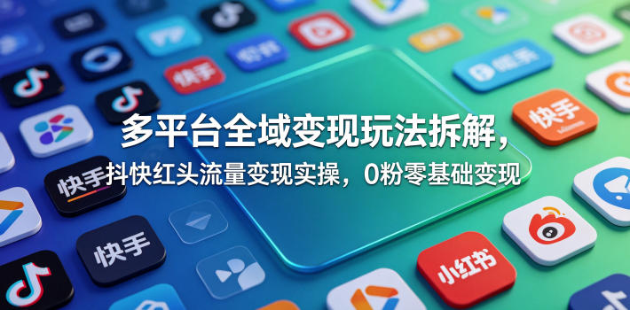 多平台全域变现玩法拆解，抖快红头流量变现实操，0粉零基础变现-御文网