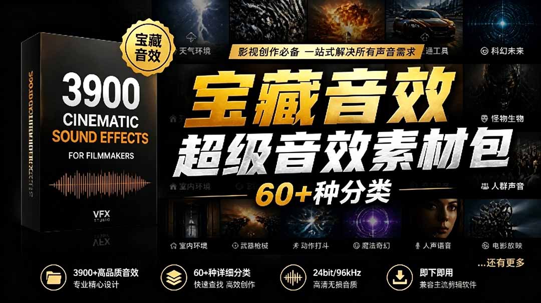 宝藏音效合集包!60+多种音效分类,共计3900个,分类清晰,全中文分类,高品质剪辑音效素材包-御文网