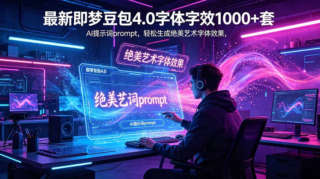 最新即梦豆包4.0字体字效1000+套，AI提示词prompt，轻松生成绝美艺术字体效果-御文网