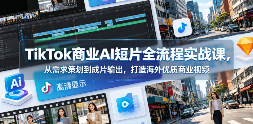 TikTok商业AI短片全流程实战课，从需求策划到成片输出，打造海外优质商业视频-御文网