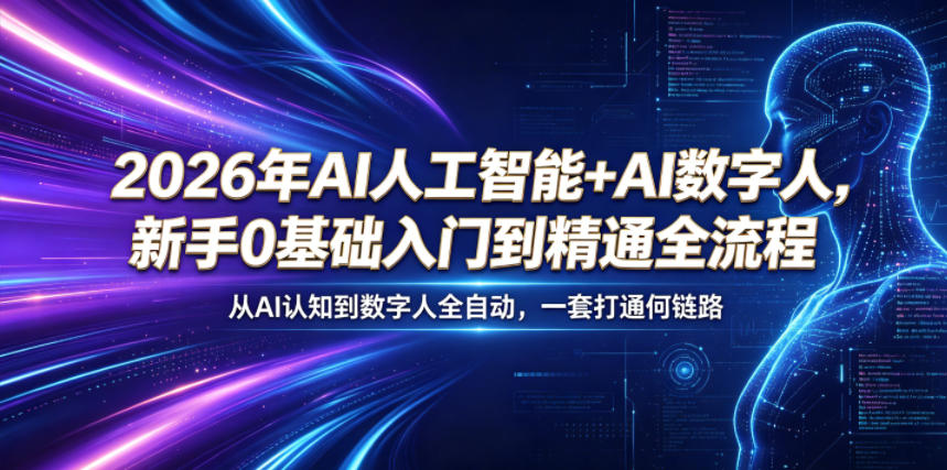 2026年AI人工智能+AI数字人，新手0基础入门到精通全流程，从AI认知到数字人全自动，一套打通全链路-御文网
