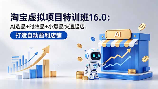 淘宝虚拟项目特训班16.0：AI选品+时效品+小爆品快速起店，打造自动盈利店铺-御文网