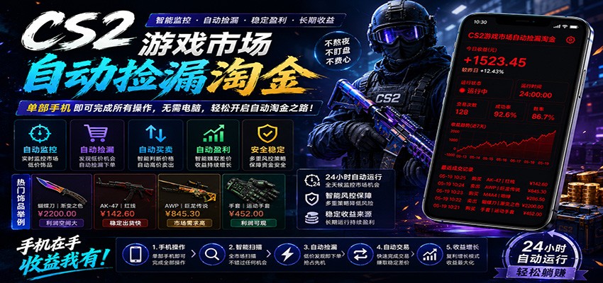 CSGO挂机捡漏项目通过利用游戏饰品交易机制,结合薄凉软件辅助捡漏,实现盈利-御文网