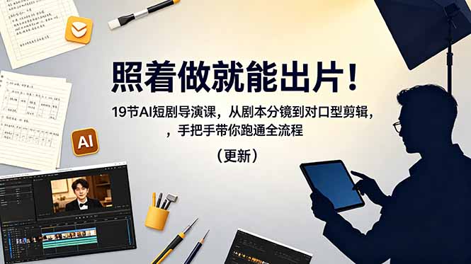 照着做就能出片!19节AI短剧导演课,从剧本分镜到对口型剪辑,手把手带你跑通全流程(更新-御文网