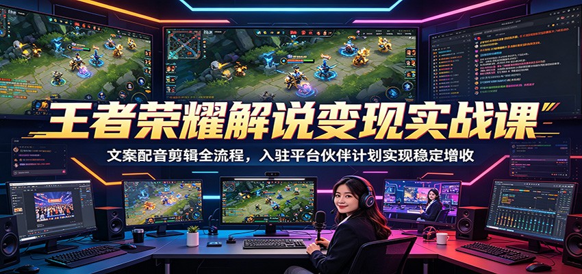 王者荣耀解说变现实战课:文案配音剪辑全流程,入驻平台伙伴计划实现稳定增收-御文网
