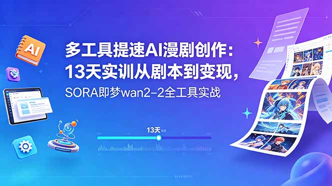 多工具提速AI漫剧创作:13天实训从剧本到变现,SORA即梦wan2-2全工具实战-御文网