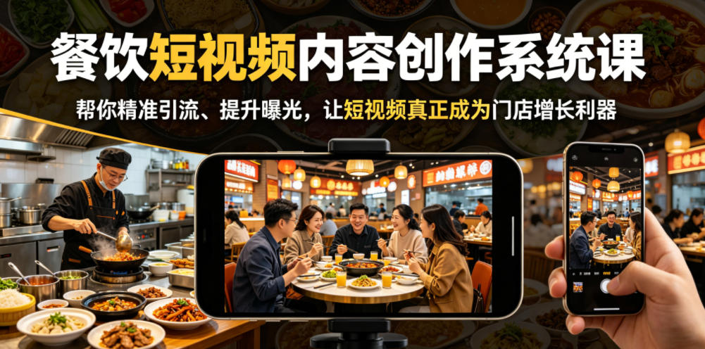 餐饮短视频内容创作系统课,帮你精准引流、提升曝光,让短视频真正成为门店增长利器-御文网