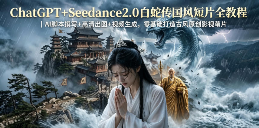 ChatGPT+Seedance2.0白蛇传国风短片全教程｜AI脚本撰写+高清出图+视频生成，零基础打造古风原创影视短片-御文网