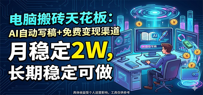 电脑搬砖天花板:AI自动写稿+免费变现渠道,月稳定2W,长期稳定可做-御文网