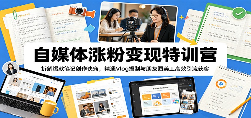 自媒体涨粉变现特训营：拆解爆款笔记创作诀窍，精通Vlog摄制与朋友圈美工高效引流获客-御文网