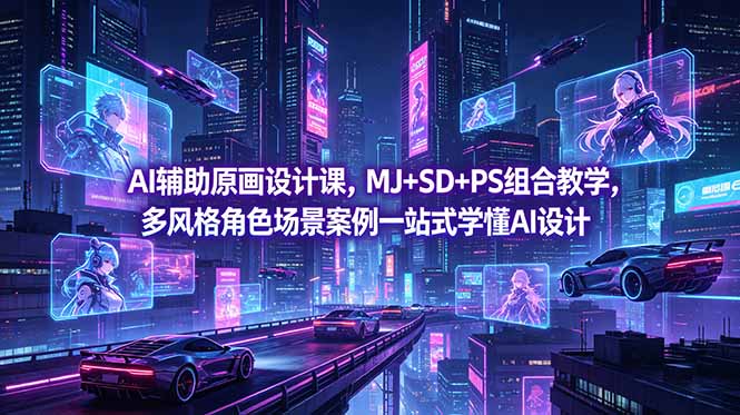 AI辅助原画设计课，MJ+SD+PS组合教学，多风格角色场景案例一站式学懂AI设计-御文网