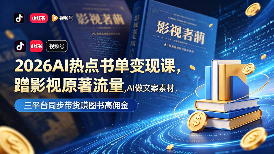 2026AI热点书单变现课，蹭影视原著流量，AI做文案素材，三平台同步带货赚图书高佣金-御文网
