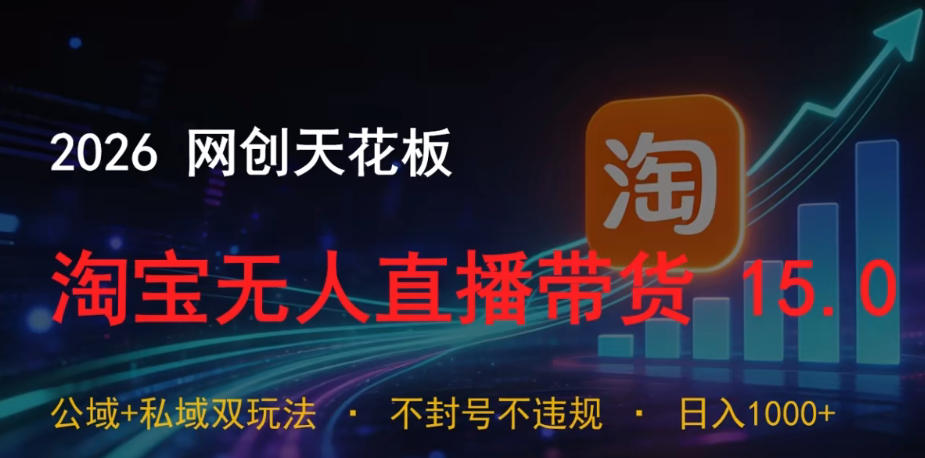 2026网创天花板，淘宝无人直播带货15.0，公域+私域双玩法，日入1k+，不违规不封号【揭秘】-御文网