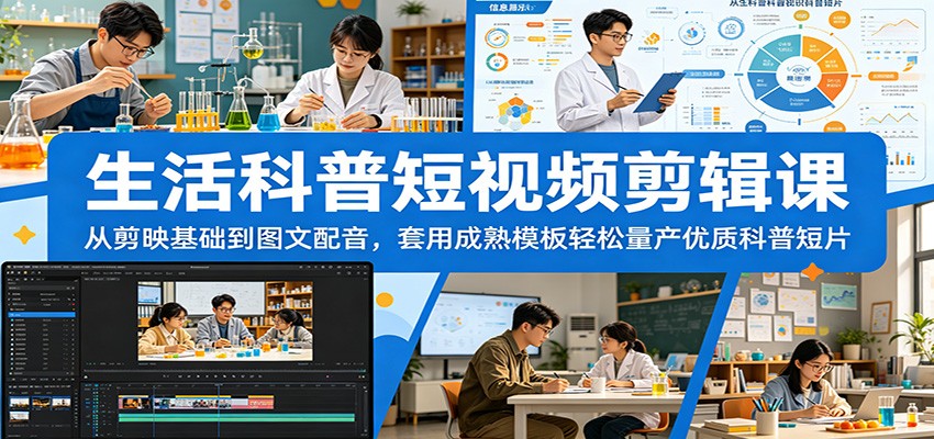 生活科普短视频剪辑课：从剪映基础到图文配音，套用成熟模板轻松量产优质科普短片-御文网