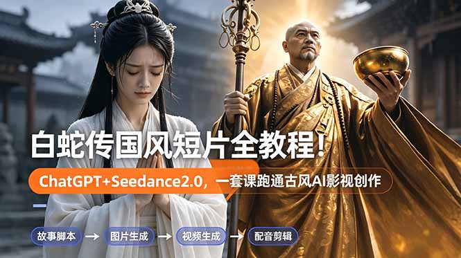 白蛇传-国风短片全教程!ChatGPT+Seedance2.0,一套课跑通古风AI影视创作-御文网
