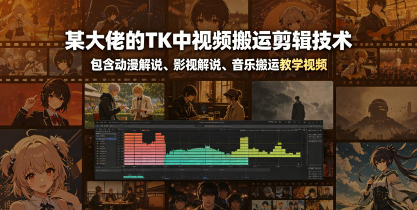 某大佬的TK中视频搬运剪辑技术，包含动漫解说、影视解说、音乐搬运教学视频-御文网