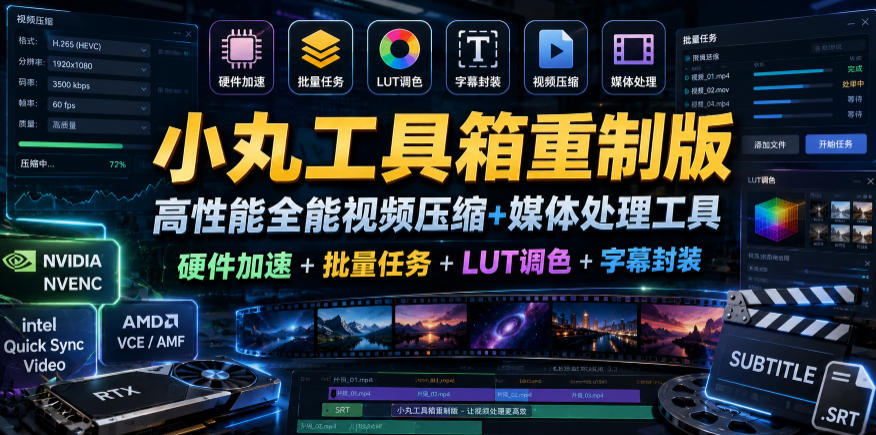 小丸工具箱重制版–高性能全能视频压缩+媒体处理工具｜硬件加速+批量任务+LUT调色+字幕封装-御文网