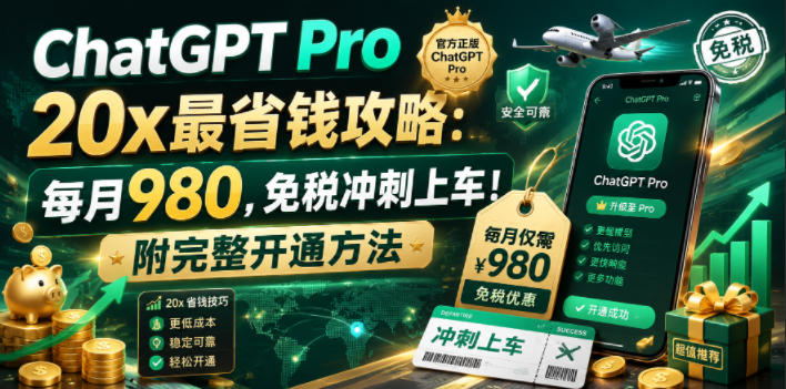 ChatGPT Pro 20x最省钱攻略：每月980，免税冲刺上车！附完整开通方法【文档】-御文网