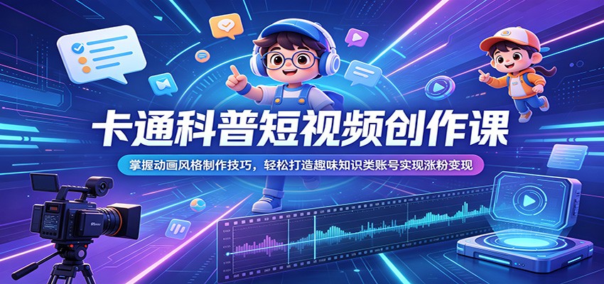 卡通科普短视频创作课：掌握动画风格制作技巧，轻松打造趣味知识类账号实现涨粉变现-御文网