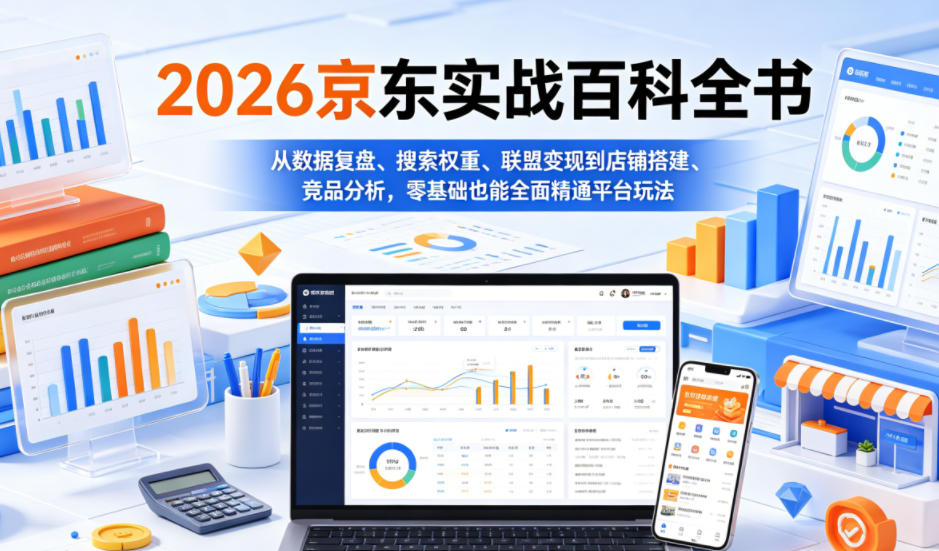 2026京东实战百科全书，从数据复盘、搜索权重、联盟变现到店铺搭建、竞品分析，零基础也能全面精通平台玩法-御文网