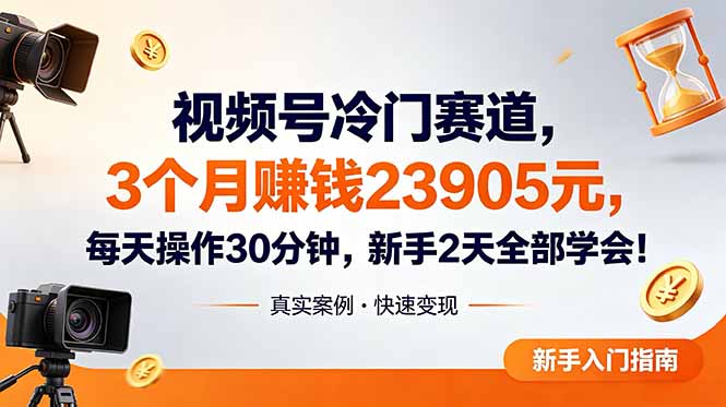 视频号冷门赛道，3个月变现23905元，新手2天学会 每天操作30分钟！-御文网