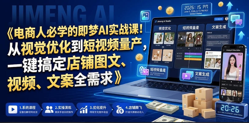 电商人必学的即梦AI实战课!从视觉优化到短视频量产,一键搞定店铺图文、视频、文案全需求-御文网