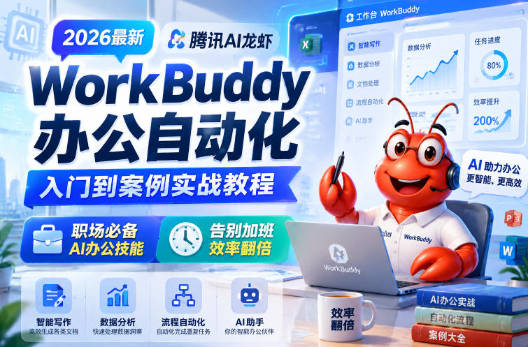 2026最新腾讯AI龙虾WorkBuddy办公自动化入门到案例实战教程，职场必备AI办公技能，告别加班，效率翻倍-御文网