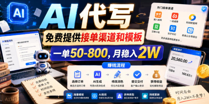 AI代写，免费提供接单渠道和模板，一单50-800，月稳入2W【揭秘】-御文网