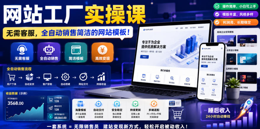 网站工厂实操课，无需客服，网站模板自动赚钱！【原创双语字幕】-御文网