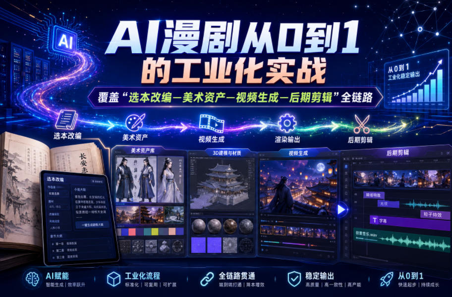 AI漫剧从0到1的工业化实战，覆盖“选本改编—美术资产—视频生成—后期剪辑”全链路(更新6月)-御文网
