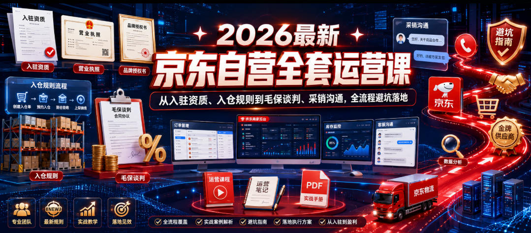 2026最新京东自营全套运营课，从入驻资质、入仓规则到毛保谈判、采销沟通，全流程避坑落地-御文网