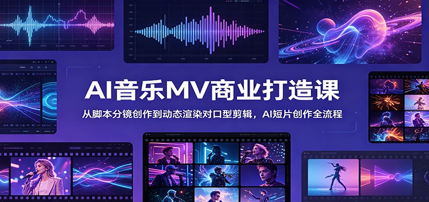 AI音乐MV商业打造课：从脚本分镜创作到动态渲染对口型剪辑，AI短片创作全流程-御文网