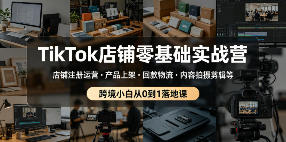TikTok店铺零基础实战营，店铺注册运营・产品上架・回款物流・内容拍摄剪辑等 ，跨境小白从0到1落地课-御文网