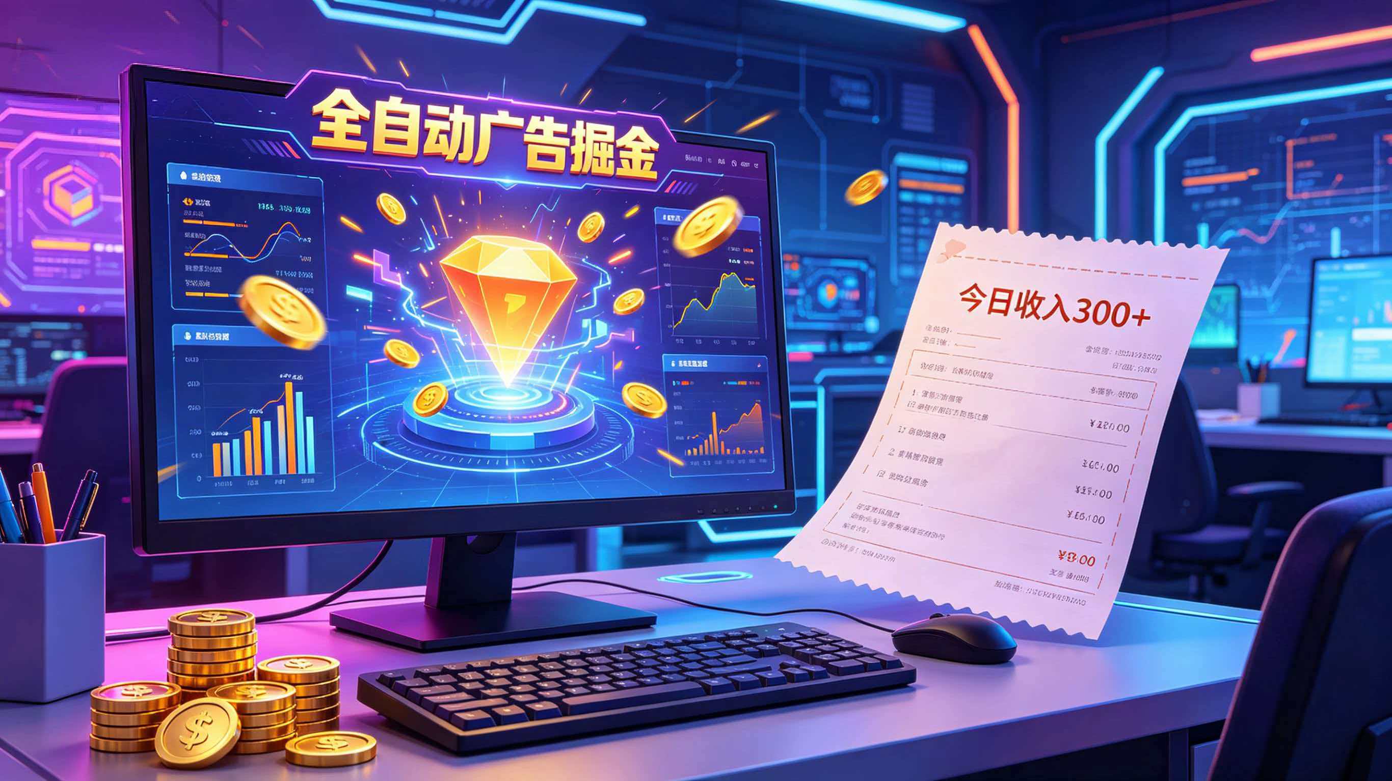 全自动广告掘金,日入300+。全程Ai自动化运行,解放双手,时间自由。收益稳定-御文网