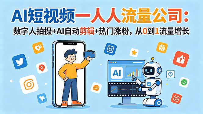 AI短视频一人流量公司:数字人拍摄+AI自动剪辑+热门涨粉,从0到1流量增长-御文网