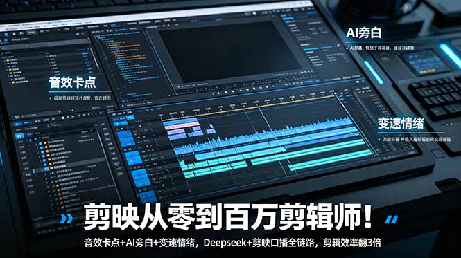 剪映从零到百万剪辑师！音效卡点+AI旁白+变速情绪，Deepseek+剪映口播全链路，剪辑效率翻3倍-御文网