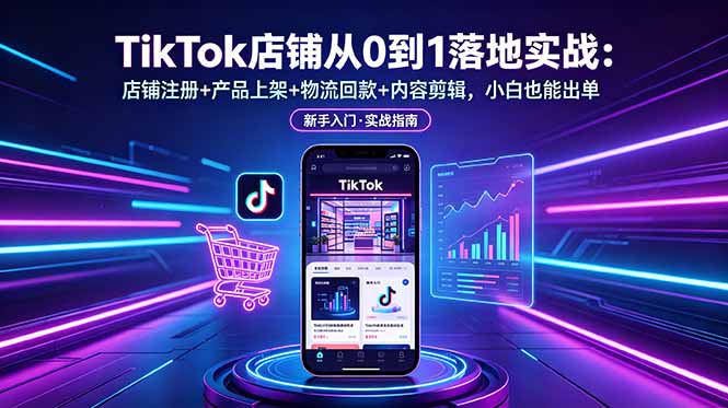 TikTok店铺从0到1落地实战:店铺注册+产品上架+物流回款+内容剪辑,小白也能出单-御文网