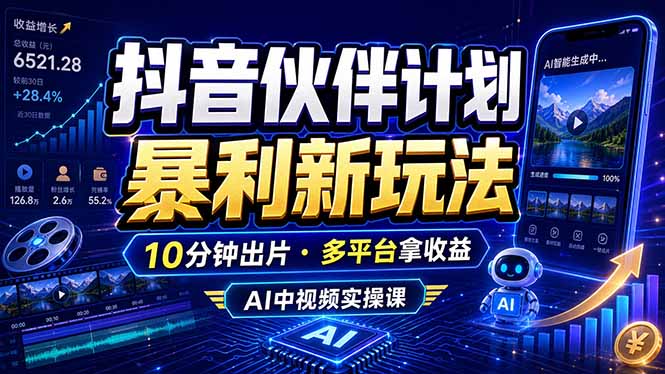 抖音伙伴计划最新玩法，无需配音剪辑，10分钟出一条原创视频，轻松日入三位数-御文网