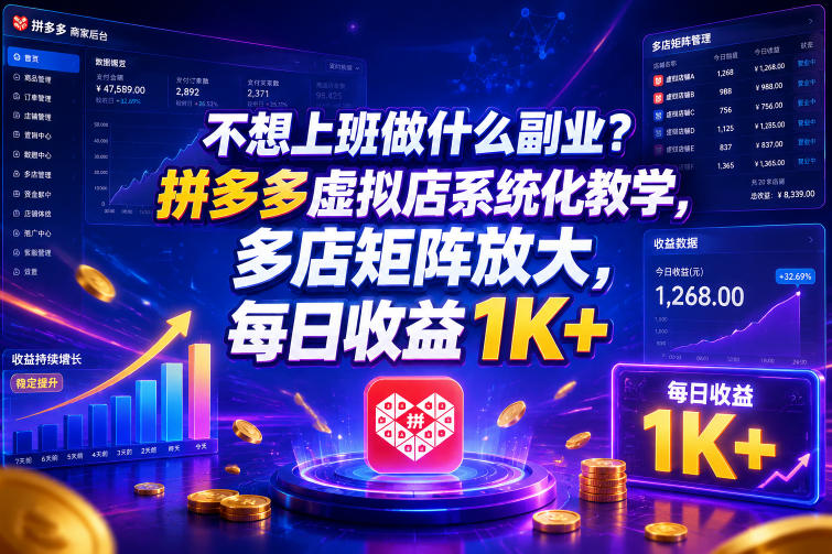 不想上班做什么副业？拼多多虚拟店系统化教学，多店矩阵放大，每日收益1K+【揭秘】-御文网