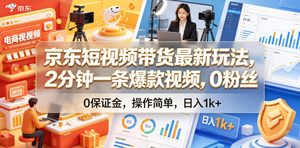 京东短视频带货最新玩法，2分钟一条爆款视频，0粉丝，0保证金，操作简单，日入1k+【揭秘】-御文网