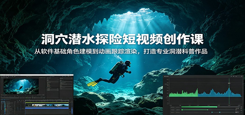 洞穴潜水探险短视频创作课:从软件基础角色建模到动画跟踪渲染,打造专业洞潜科普作品-御文网
